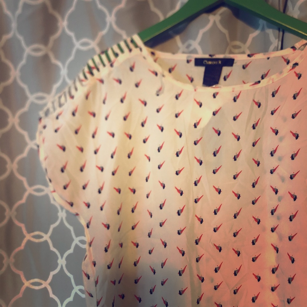 NWT Birdcage sleeve bird print top blouse large